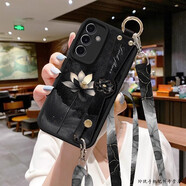 玲琉 適用Galaxy三星S23手機殼新款高級S22硅膠20plus斜挎帶掛繩Note20Ultra全包防摔幾何英文笑臉 黑色-黑底彩虹【腕帶+掛繩】 三星Galaxy S23 ultra