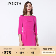 PORTS寶姿 春季新品女裝中袖中長(cháng)收腰連衣裙YLV8D173NWB002 玫紅色 3XL (14)