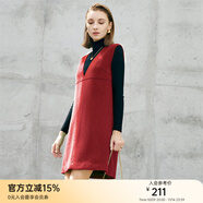 顏域V領無袖毛呢連衣裙女2025新款冬時尚寬松氣質呢子裙子 紅色 L/40