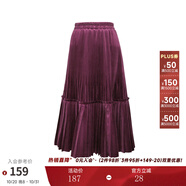 兩三事絲絨半身裙春季女黑色百褶裙裙子復(fù)古半裙長裙 開心自轉(zhuǎn)體 酒紅色 厚款 y L