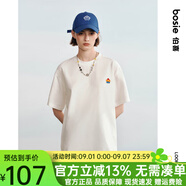 bosie【小花人系列】夏季新款短袖T恤男女情侶刺繡基礎簡(jiǎn)約圓領(lǐng)上衣 白色 XL
