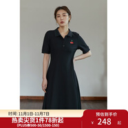 獨(dú)束【長(zhǎng)短可選】大碼女裝POLO領(lǐng)連衣裙夏新款微胖mm遮肉顯瘦 黑色-長(zhǎng)款 M