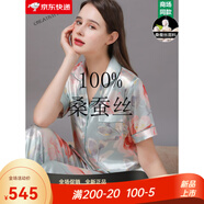 創(chuàng)意女郎（CREATIVITY-GIRL）真絲睡衣100%桑蠶絲女士高檔夏季薄款短袖新款可外穿韓版家居服 淺綠桃花女-8373短+長 M(推薦80-105斤) 均碼