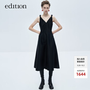 edition連衣裙女冬新款赫本風(fēng)桑蠶絲羊毛扭繩吊帶A字小黑裙 黑色 S 160
