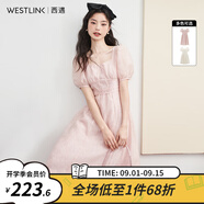 西遇法式連衣裙女2025年夏季新款方領(lǐng)收腰中長款茶歇溫柔系公主裙 粉色 S