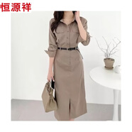 恒源祥職業(yè)感連衣裙女韓國chic秋裝新款OL優(yōu)雅氣質(zhì)修身收腰顯瘦時尚包臀 棕色 均碼