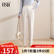 歐莎（OSA）【口碑神褲】OL高腰顯瘦通勤職業(yè)西裝褲休閑直筒煙管褲女夏款 米杏色A L