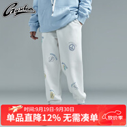 古由卡（GUUKA）潮牌白色加絨衛(wèi)褲女秋冬嘻哈情侶反戰(zhàn)印花運動束腳褲子寬松 白色 XS