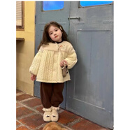 G.DUCKKIDS童裝女童新品保暖棉服秋冬季韓版小女孩甜美毛毛拼接圓領(lǐng)棉衣外套 米色毛毛拼接棉衣 80 cm