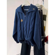 俞兆林（YUZHAOLIN）翻領(lǐng)套頭針織毛衣女2025秋冬新款麻花刺繡半拉鏈寬松慵懶風(fēng)針織衫 藏青色 XL 建議【120-135斤】