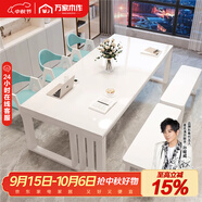 金沙公爵大書桌工作臺家用學(xué)習(xí)辦公桌客廳實木書桌白色鋼琴烤漆餐桌長條桌 2.2米桌+3張華為椅+2張1米沙發(fā)椅