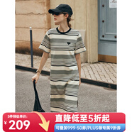 Olrain歐芮兒法式條紋短袖連衣裙女夏季新款寬松撞色開(kāi)叉通勤T恤裙子 黑白條紋 M
