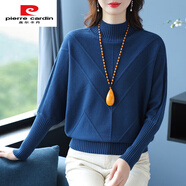 皮爾卡丹（pierre cardin）半高領(lǐng)毛衣女秋冬內搭寬松大碼蝙蝠衫上衣洋氣百搭外穿針織打底衫 藍色 L