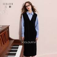 三彩2025冬季新款假兩件連衣裙拼接寬松直筒裙長(cháng)裙休閑M 經(jīng)典黑 S 155/80A