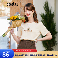 betu百圖女裝圓領(lǐng)短袖插畫風(fēng)印花T恤女2202T72 淺黃 M