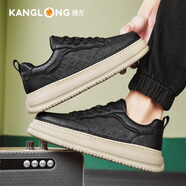 康龍男鞋25年新款經(jīng)典休閑皮鞋男士板鞋舒適低幫鞋子 黑色 39 (245mm)