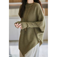 恒源祥2025慵懶風(fēng)外穿不規則斗篷上衣女蝙蝠衫披肩設計感針織毛衣秋冬 綠色 XL