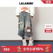 拉拉波波【快樂護(hù)衛(wèi)隊(duì)系列】LALABOBO七分牛仔褲25年秋新款原創(chuàng)大口袋褲子 S