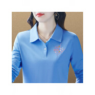 純棉長(cháng)袖恤女早秋2024新款氣質(zhì)減齡媽媽衫刺繡百搭秋裝上衣淺灰10 天藍色 M 100斤內