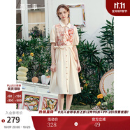 兩三事襯衫裙女2025夏季新款假兩件連衣裙油畫拼接裙子花雨初 淺米色-y M