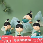 如果（Roogo）古風(fēng)國(guó)潮治愈系小擺件創(chuàng)意裝飾品辦公桌面可愛仕女送女生生日禮物 宋小卿的日志4個(gè)一套送禮袋