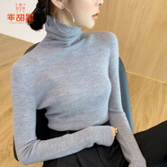 乖甜星百搭針織衫女洋氣韓版堆堆修身高領(lǐng)長袖打底內(nèi)搭加厚毛衣女 淺灰色 M M【建議90-105斤】