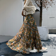 MCDV四季穿旅游度假百搭雪紡碎花半身裙多層拼接褶皺長(cháng)裙新款高級感 綠碎花 S