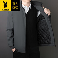 花花公子（PLAYBOY）中年外套男士50歲爸爸45秋冬季立領(lǐng)上衣70加絨加厚棉衣60加棉夾克 9985灰色加棉 L