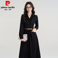 皮爾卡丹（pierre cardin）2025春秋季赫本風(fēng)小黑裙法式襯衫裙收腰連衣裙女新款教資面試服裝 黑色 S 100斤以下