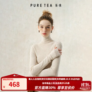 茶·愫【明星同款】puretea茶愫高領(lǐng)針織衫女堆堆袖打底毛衣秋季新款 淺杏（高領(lǐng)） S