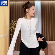 羅蒙（ROMON）大碼感白色歐根紗圓領(lǐng)長(cháng)袖t恤打底衫女秋季胖mm遮肉顯瘦上衣 白色 M 建議90-100斤