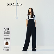 MO&Co.背帶褲小香風(fēng)粗花呢高腰寬松及地直筒休閑褲長褲設(shè)計(jì)感摩安珂 黑色 S 160