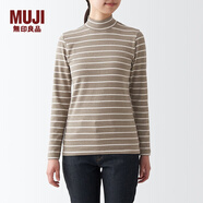 無(wú)印良品 MUJI 女式 彈力 羅紋編織 半高領(lǐng) T恤 BBM05A2A 打底衫 米白色條紋 M