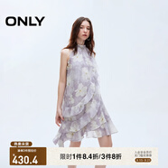 ONLY2025夏季新款淑女掛脖圓領(lǐng)荷葉邊短裙碎花連衣裙女|125207045 H3H瑞秋印花藍(lán) M