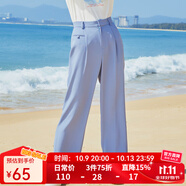 LAGOGO高腰薄款長褲直筒褲子女拉谷谷百搭顯瘦時尚氣質休閑褲子 淺藍色（N8） S 155/36