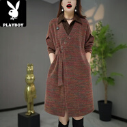 花花公子（PLAYBOY）原創(chuàng  )設計師款冬季高貨歐版加厚保暖假兩件寬松遮肉連衣裙打底裙 楓葉紅  送運費險   3XL 136-150