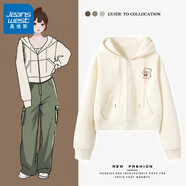 真維斯酒紅色連帽衛衣外套女春秋季2025新款小個(gè)子拉鏈短款開(kāi)衫X 酒紅色 米色 小熊蛋糕_k 2XL