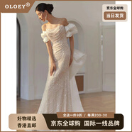 OLOEY國際一線奢侈高檔品牌重工晚禮服女2025新款高級感新娘一字肩輕婚 白色 S