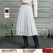 UNIFREE甜美少女復(fù)古波點(diǎn)印花不對(duì)稱網(wǎng)紗低腰百褶半身裙 白色 S