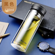 富光玻璃杯男士茶水分離泡茶杯水杯大容量商務(wù)辦公杯加厚送禮 黑色320毫升[PP蓋+304濾網(wǎng)]