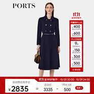 PORTS寶姿女裝秋季新款裝飾雙排扣時(shí)尚西裝領(lǐng)A字連衣裙女 丈青（預(yù)售） L (8)