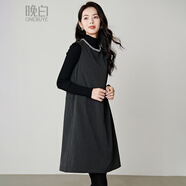 晚白【斷碼清倉】冬季時(shí)尚氣質(zhì)毛呢裙利落百搭舒適貴氣無(wú)袖連衣裙 深灰色 L