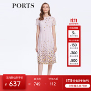 PORTS寶姿女裝夏季甜美通勤海鹽粉網(wǎng)紗刺繡連衣裙LM8D235MLP031 鹽粉色混色 XL (10)