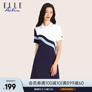 ELLE ACTIVE運(yùn)動(dòng)撞色polo領(lǐng)連衣裙夏季時(shí)尚氣質(zhì)減齡針織短袖透氣網(wǎng)球裙 藍(lán)/白色 L