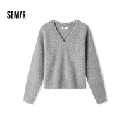 森馬（Semir）毛衣女冬季短款含羊毛破洞V領(lǐng)毛衫辣妹個(gè)性ins小個(gè)子101724107032