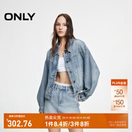 ONLY秋季時(shí)尚復古做舊朋克風(fēng)翻領(lǐng)牛仔短外套女|124354006 J33 復古350牛仔洗水 155/76A/XS