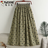 啄木鳥(niǎo)（TUCANO）波點(diǎn)百搭高腰歐根紗印花拼接a字半身裙2026新款遮肚子超仙口袋裙 卡其(波點(diǎn)) XL 120-135斤