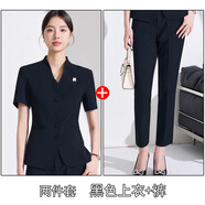 GABALMANIA高端女短袖西裝套裝夏季工裝珠寶店酒店前臺 KL-851黑色西裝+褲子(5022) 2XL