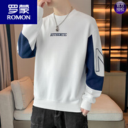 羅蒙（ROMON）長袖t恤男孩春秋季青少年潮流韓版衛(wèi)衣初中高中學生大童打底小衫 白色 M 80-100斤可穿