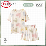 浪莎帶胸墊女士睡衣女純棉短袖短褲全棉抑菌可外穿一公里家居服套裝